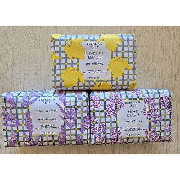 Beekman 1802 Goat Milk Soap Triple Milled Cruelty Free x3 Lemon, Lavender, Lilac - Picture 1 of 10